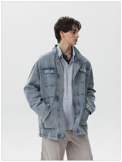 Washed Multi-Pocket Denim Jacket Korean Street Fashion Jacket By Mr Nearly Shop Online at OH Vault