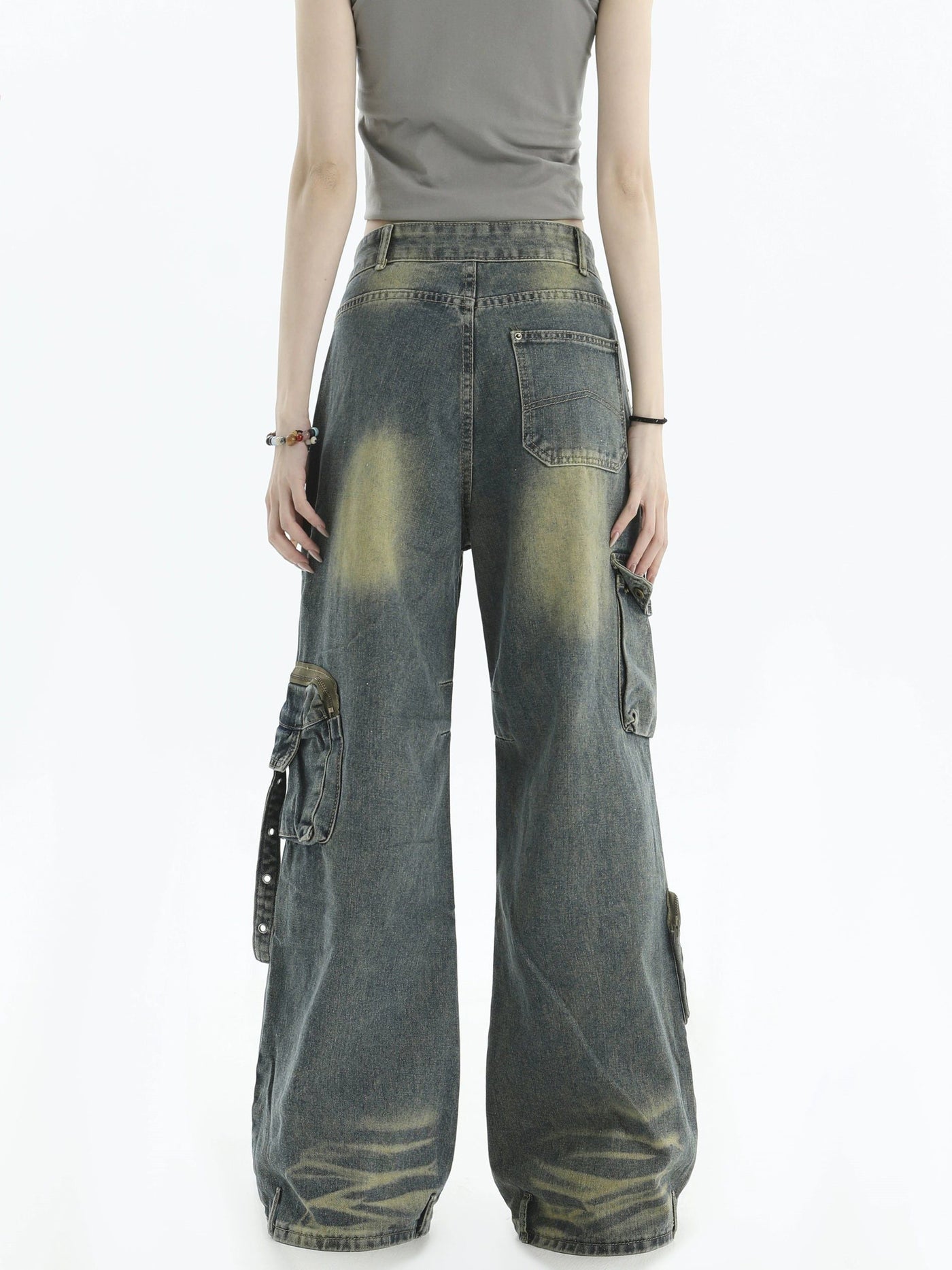 Fade Spots Cargo Jeans Korean Street Fashion Jeans By INS Korea Shop Online at OH Vault