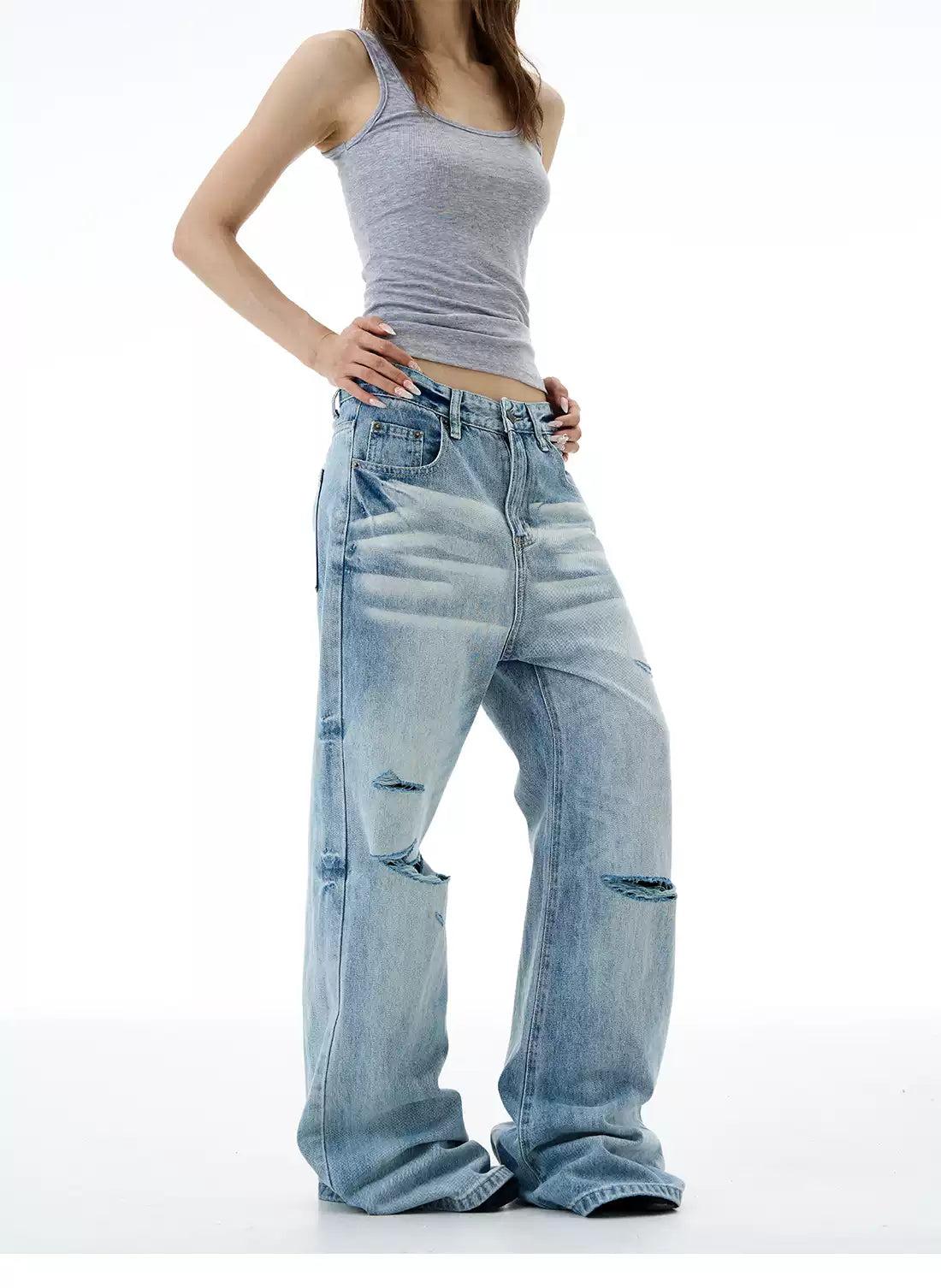 Whiskers Highlight Ripped Jeans Korean Street Fashion Jeans By 77Flight Shop Online at OH Vault