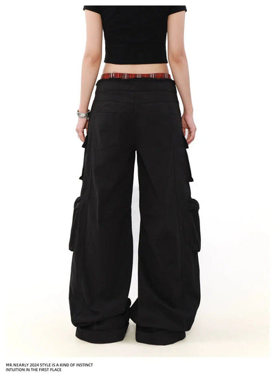 Plaid Double-Waist Cargo Pants Korean Street Fashion Pants By Mr Nearly Shop Online at OH Vault