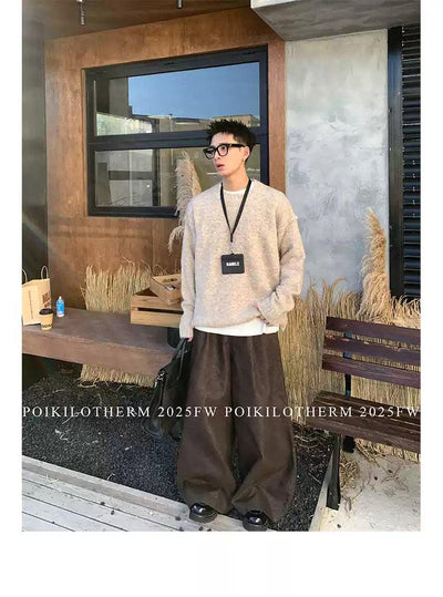 Fuzzy Textured Clean Fit Sweater Korean Street Fashion Sweater By Poikilotherm Shop Online at OH Vault