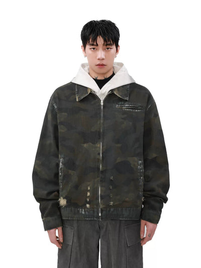 Distressed Camouflage PU Leather Jacket Korean Street Fashion Jacket By Mr Nearly Shop Online at OH Vault