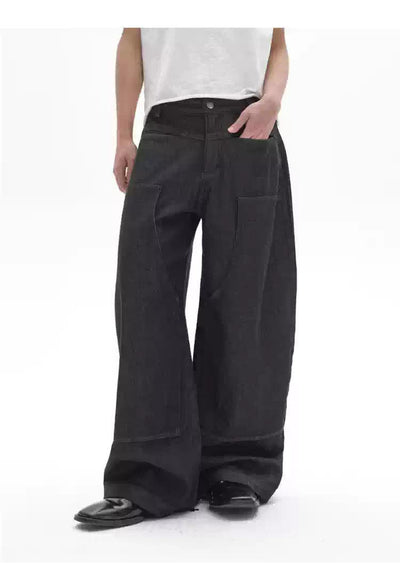 Structured Spliced Wide Jeans Korean Street Fashion Jeans By Pioneer of Heroism Shop Online at OH Vault