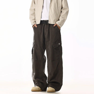Washed Mid-Rise Loose Fit Cargo Pants Korean Street Fashion Pants By MEBXX Shop Online at OH Vault