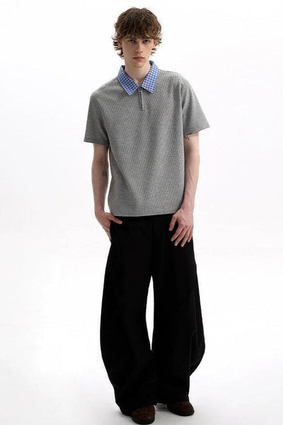Plaid Collar Half-Zipped Polo Korean Street Fashion Polo By A PUEE Shop Online at OH Vault