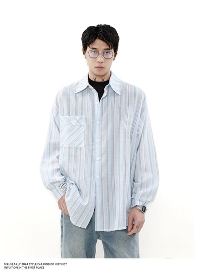 Contrast Striped Pocket Shirt Korean Street Fashion Shirt By Mr Nearly Shop Online at OH Vault