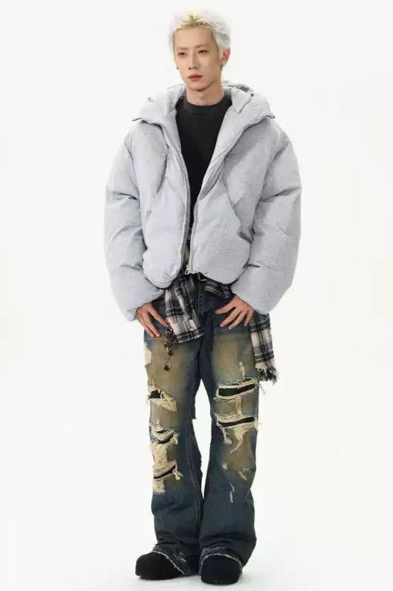 Casual Zippered Detail Puffer Jacket Korean Street Fashion Jacket By A PUEE Shop Online at OH Vault