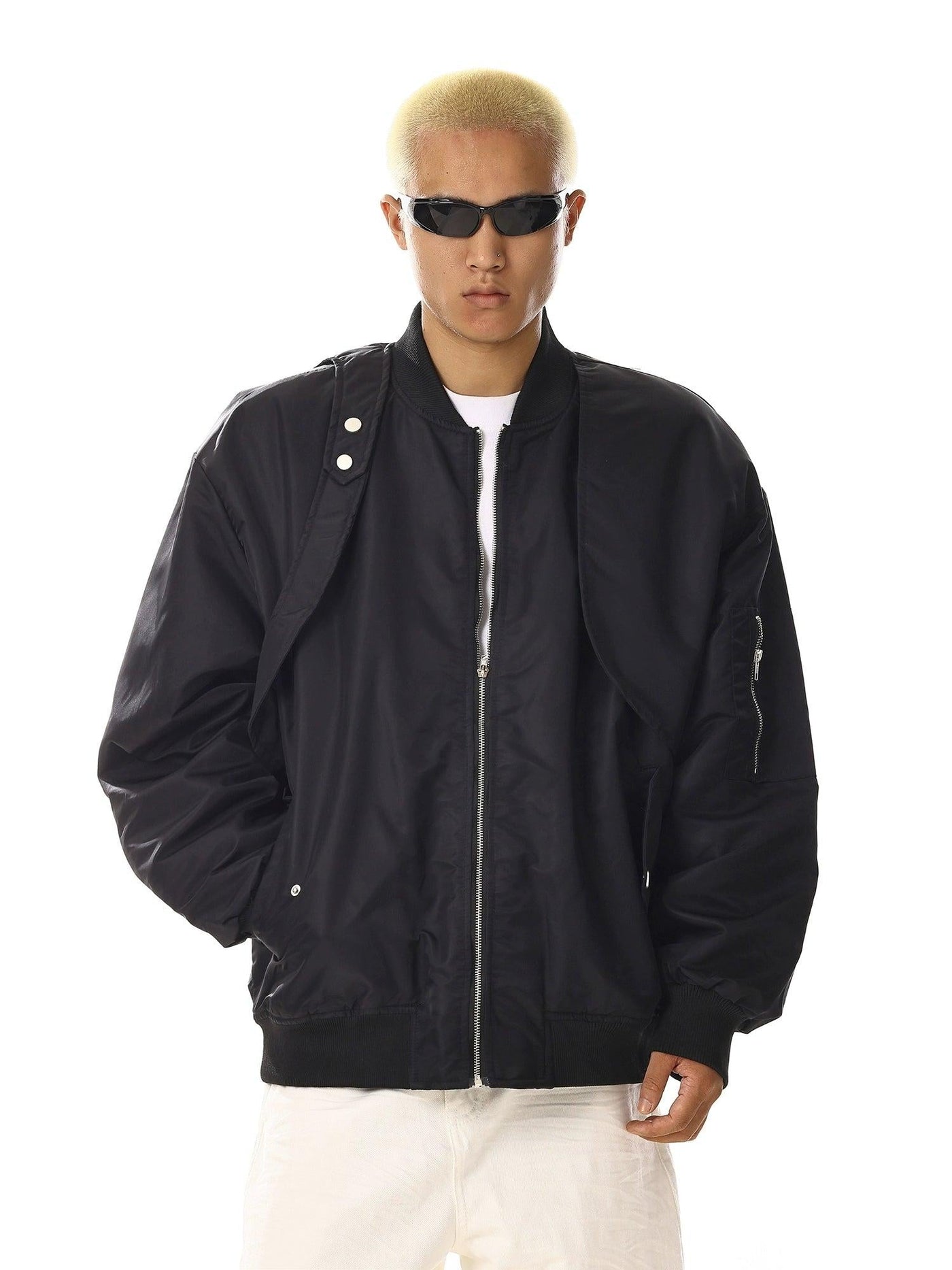 Asymmetric Structured Bomber Jacket Korean Street Fashion Jacket By MEBXX Shop Online at OH Vault