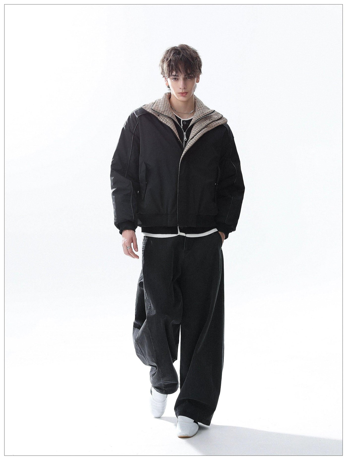 Checker Spliced Bomber Jacket Korean Street Fashion Jacket By Mr Nearly Shop Online at OH Vault