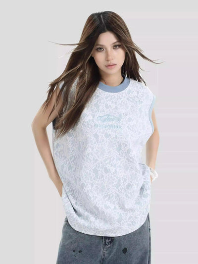 Embroidered Logo Lace Layered Tank Top Korean Street Fashion Vest By INS Korea Shop Online at OH Vault