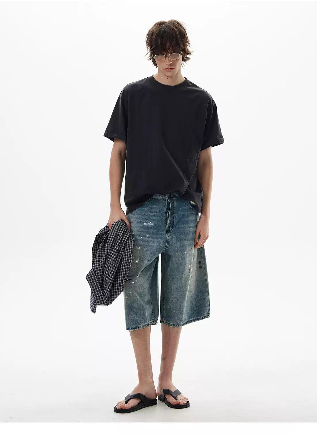 Paint Splatters Workwear Denim Shorts Korean Street Fashion Shorts By 77Flight Shop Online at OH Vault