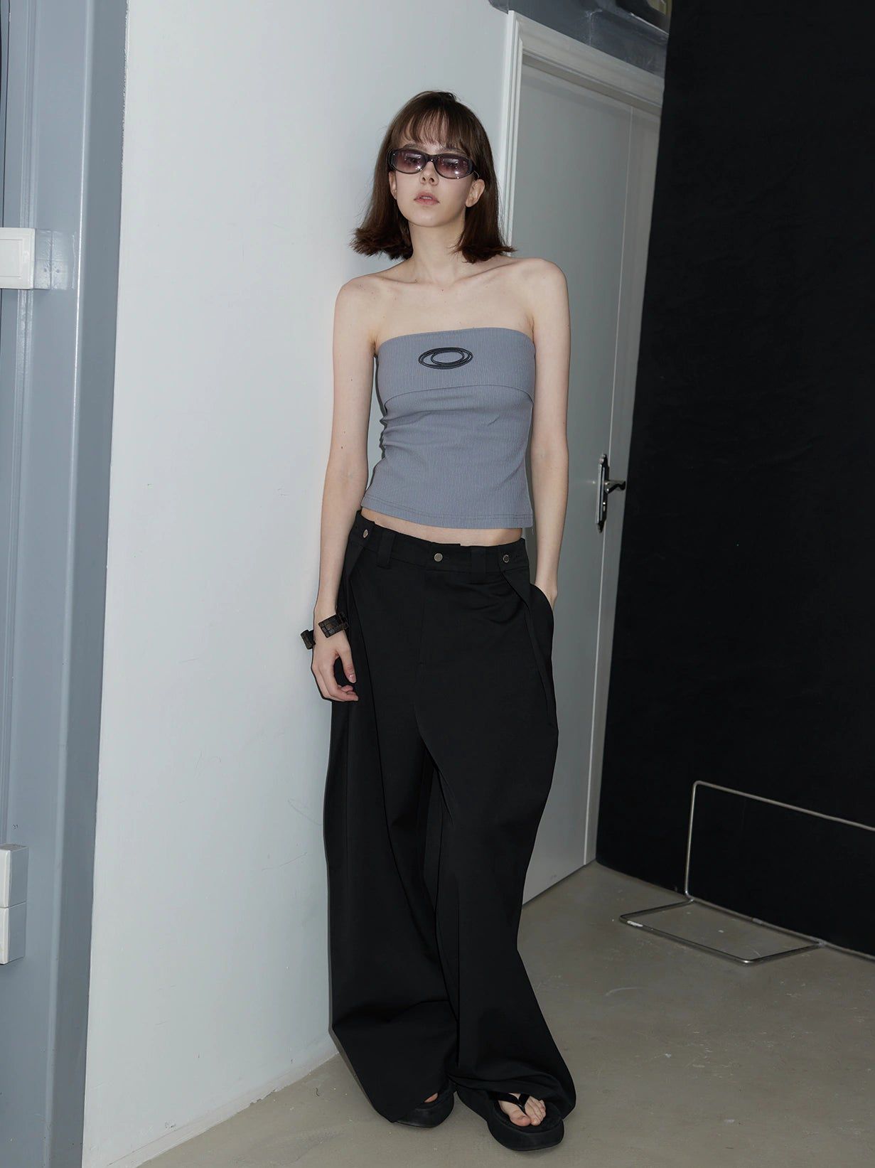 Logo Stitch Cropped Tube Top Korean Street Fashion Tank Top By 49PERCENT Shop Online at OH Vault