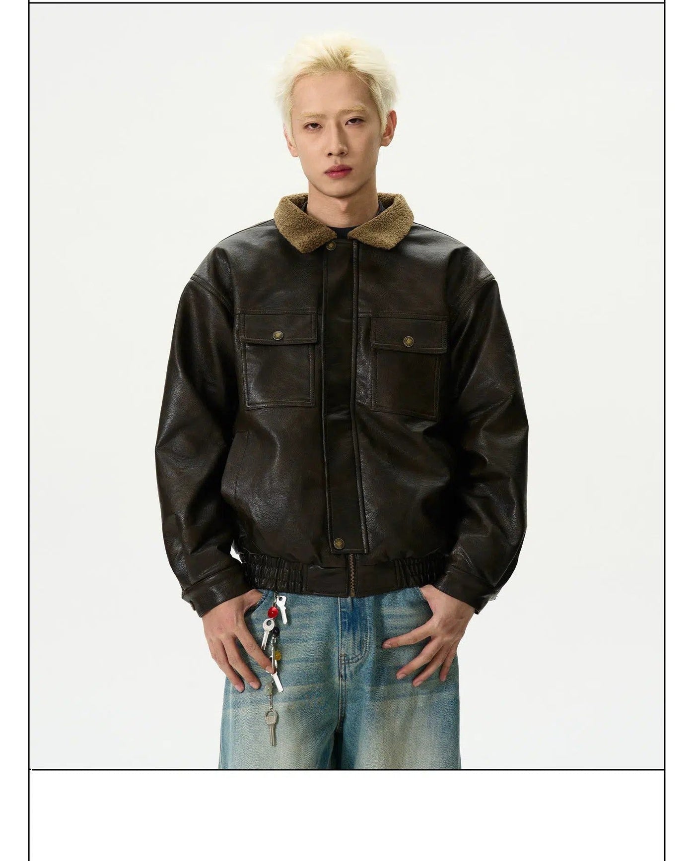 Multi-Pocket Fuzzy Lapel PU Leather Jacket Korean Street Fashion Jacket By A PUEE Shop Online at OH Vault