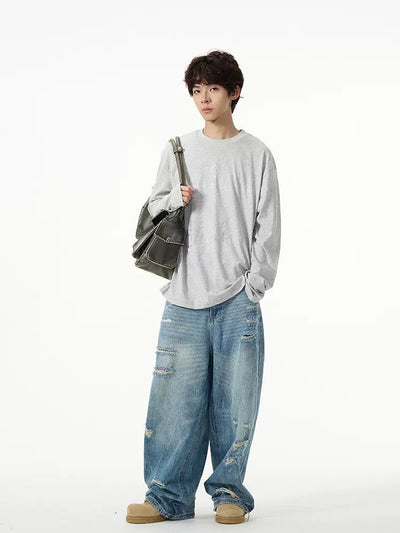 Distressed Spots Wide Jeans Korean Street Fashion Jeans By 77Flight Shop Online at OH Vault