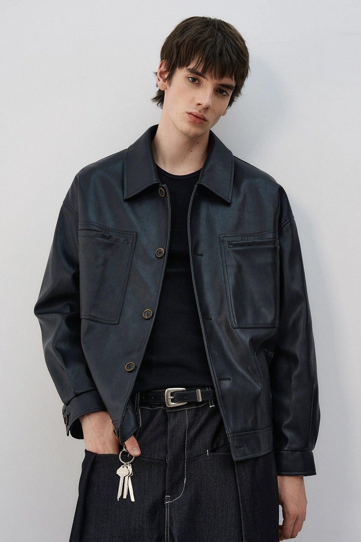Wide Pocket Faux Leather Jacket Korean Street Fashion Jacket By MaxDstr Shop Online at OH Vault