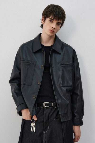 Wide Pocket Faux Leather Jacket Korean Street Fashion Jacket By MaxDstr Shop Online at OH Vault