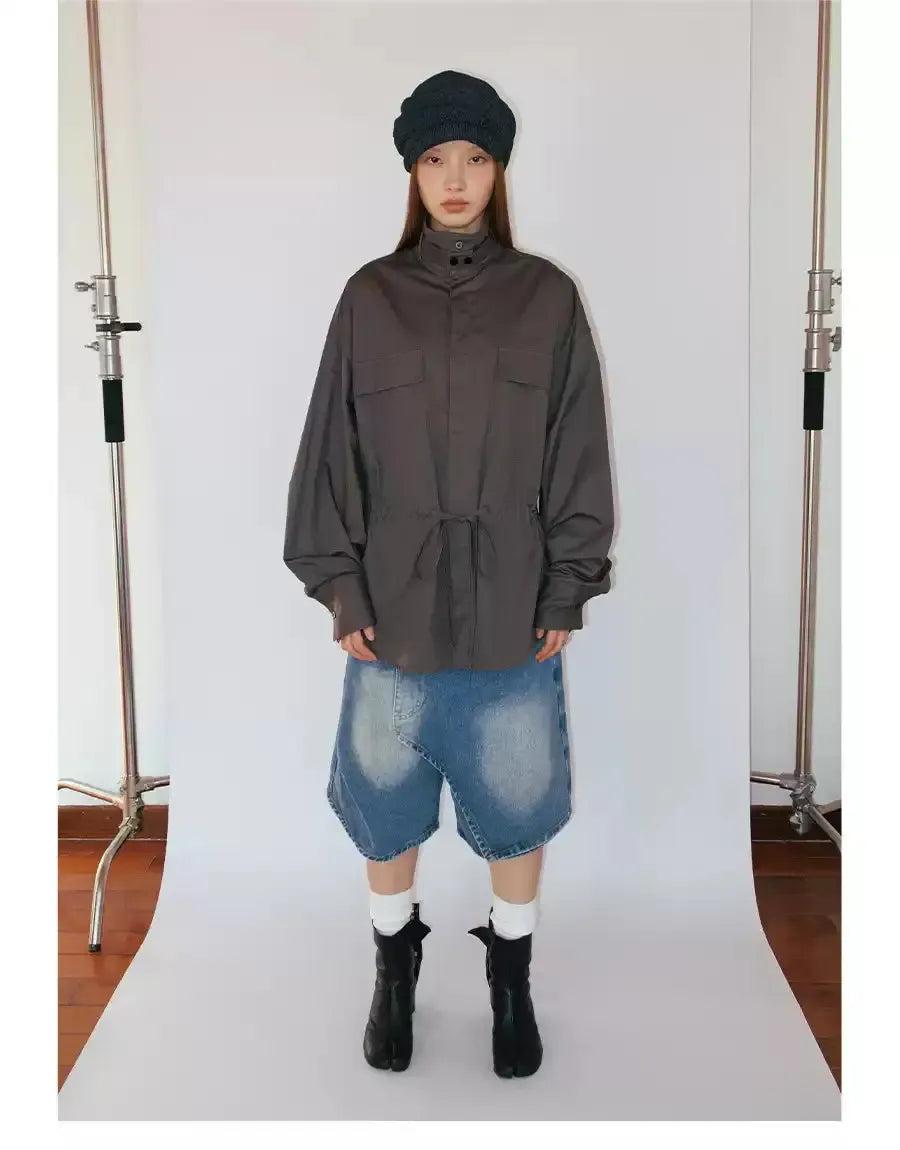 Midi Waist Drawstring Shirt Korean Street Fashion Shirt By Funky Fun Shop Online at OH Vault