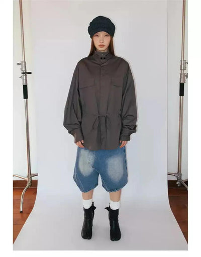 Midi Waist Drawstring Shirt Korean Street Fashion Shirt By Funky Fun Shop Online at OH Vault