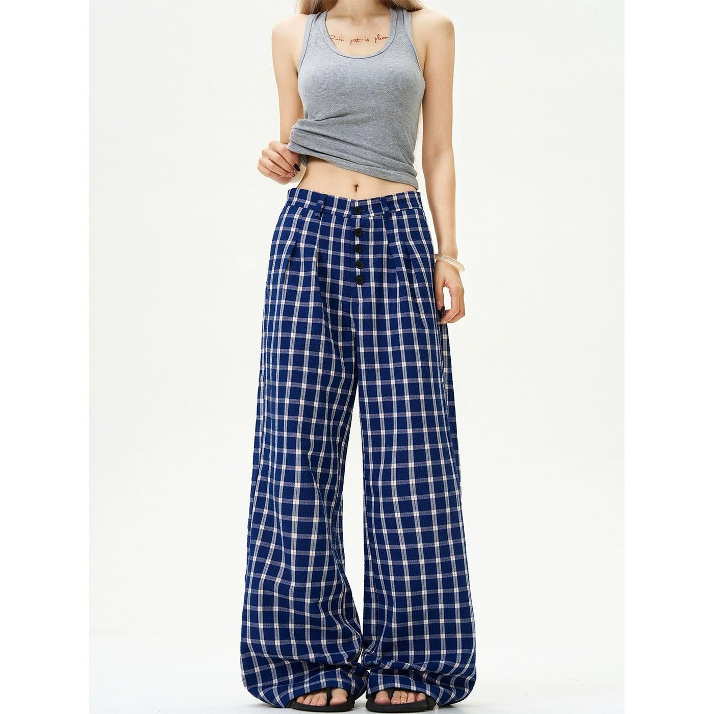 Button-Down Pleated Check Pants Korean Street Fashion Pants By MaxDstr Shop Online at OH Vault