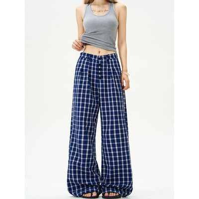 Button-Down Pleated Check Pants Korean Street Fashion Pants By MaxDstr Shop Online at OH Vault