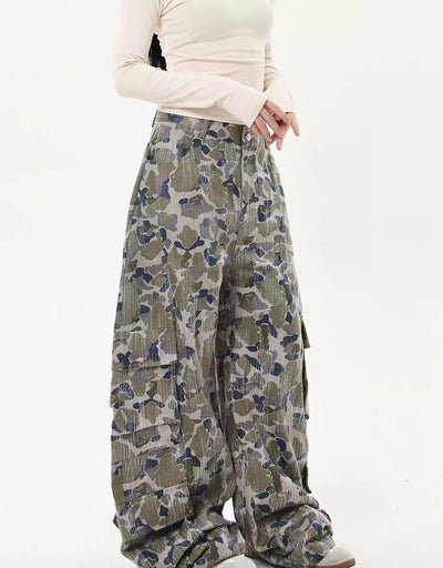 Camo Cargo Wide Leg Pants Korean Street Fashion Pants By Blacklists Shop Online at OH Vault