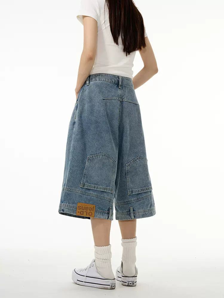 Flipped Back Denim Shorts Korean Street Fashion Shorts By 77Flight Shop Online at OH Vault