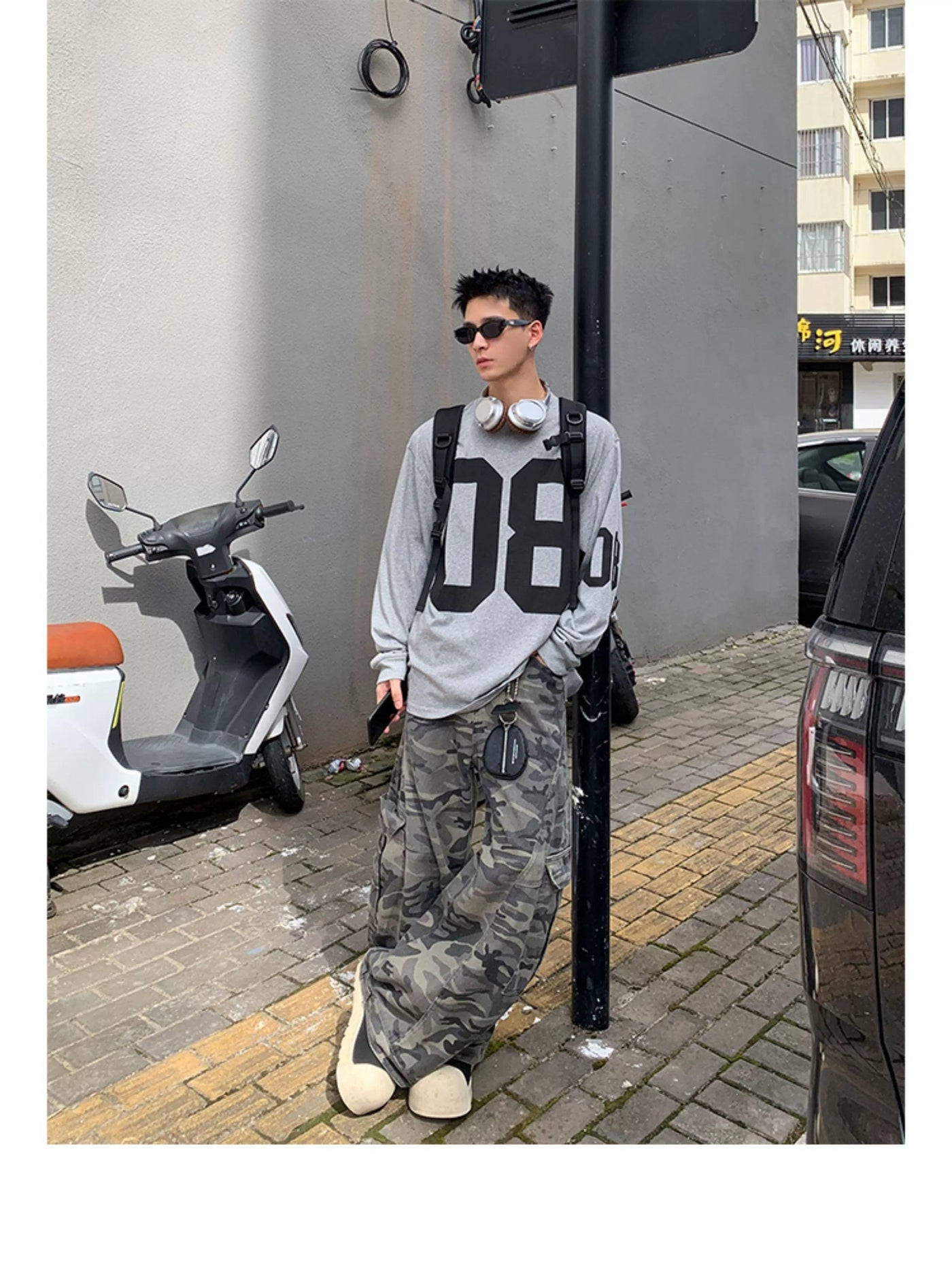 Number 08 Print Long Sleeve T-Shirt Korean Street Fashion T-Shirt By Poikilotherm Shop Online at OH Vault