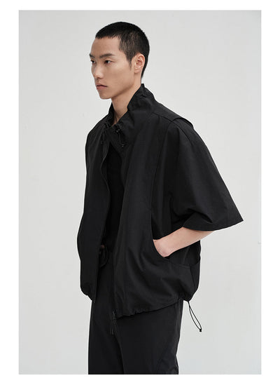 Stand Collar Zipped Short Sleeve Shirt Korean Street Fashion Shirt By NANS Shop Online at OH Vault