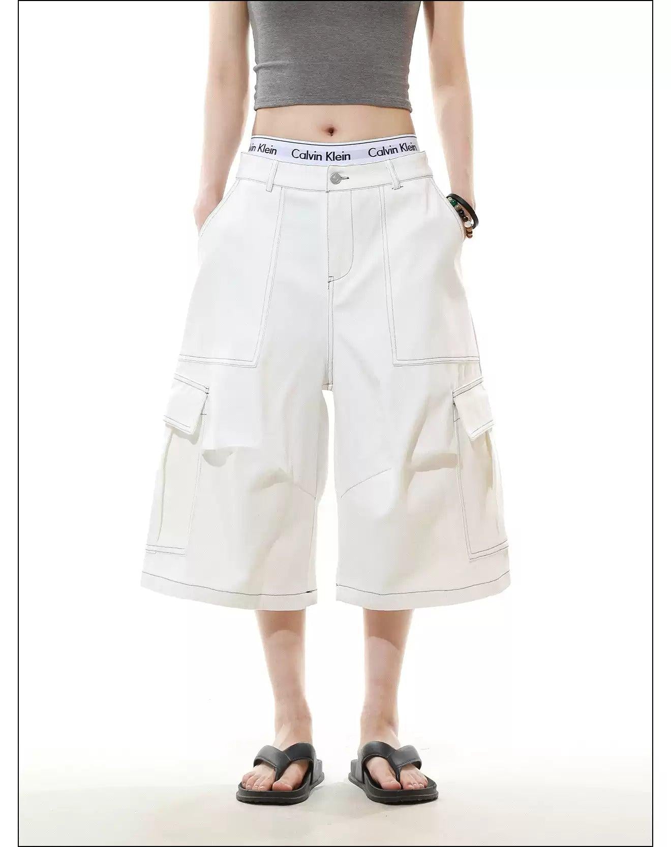 Contrast Stitched Denim Shorts Korean Street Fashion Shorts By Mr Nearly Shop Online at OH Vault