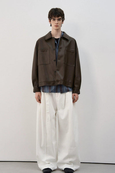 Wide Pocket Faux Leather Jacket Korean Street Fashion Jacket By MaxDstr Shop Online at OH Vault