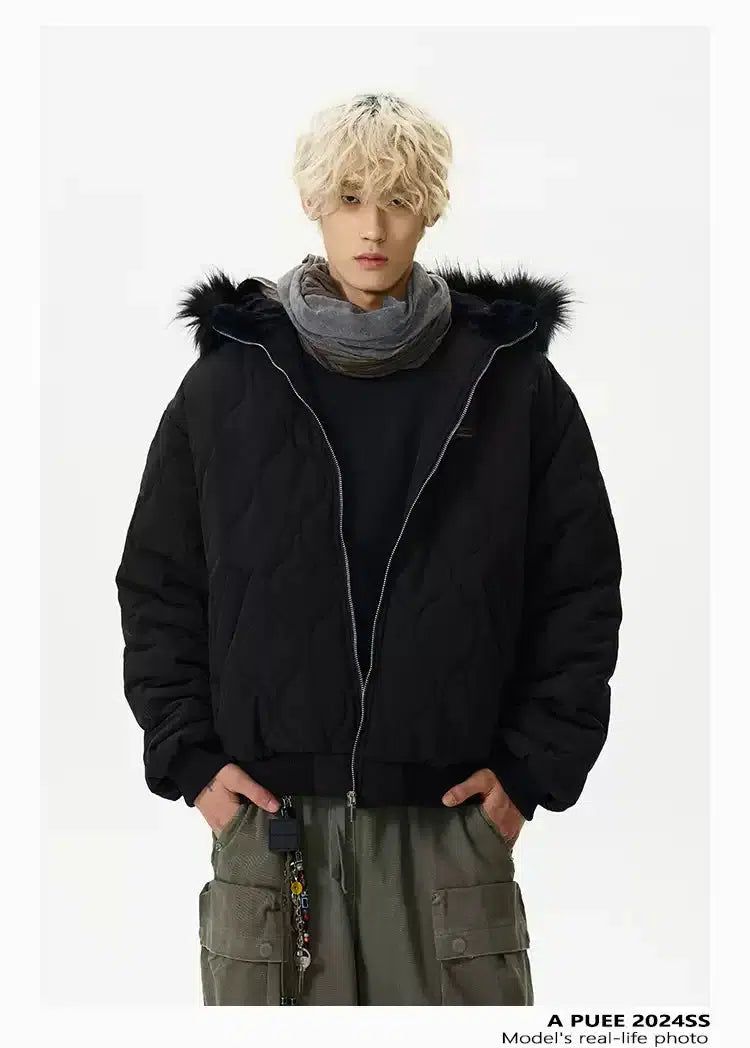 Fur Collar Quilted Jacket Korean Street Fashion Jacket By A PUEE Shop Online at OH Vault