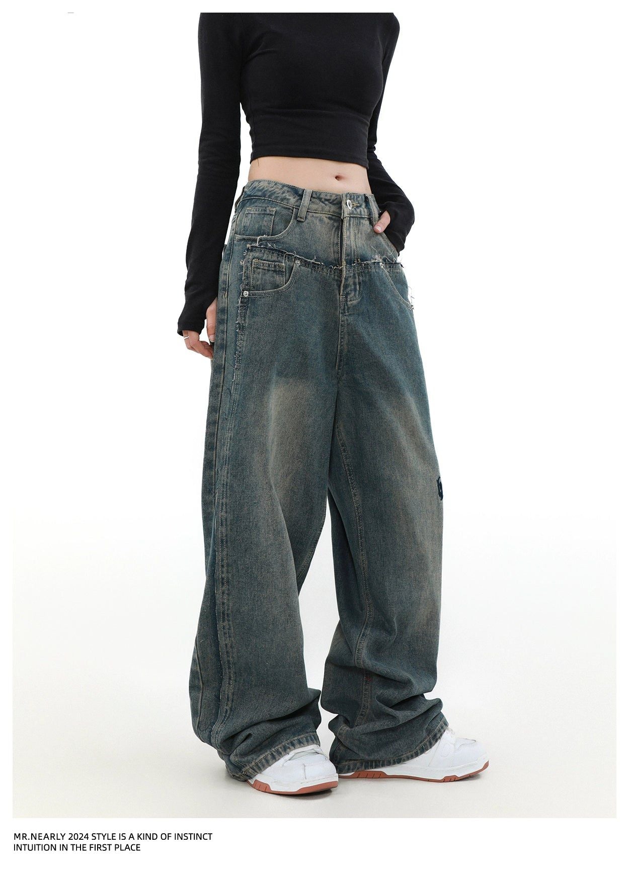 Faded Raw Trim Jeans Korean Street Fashion Jeans By Mr Nearly Shop Online at OH Vault