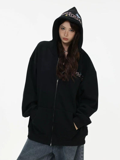 Logo Stitched Zip-Up Hoodie Korean Street Fashion Hoodie By INS Korea Shop Online at OH Vault