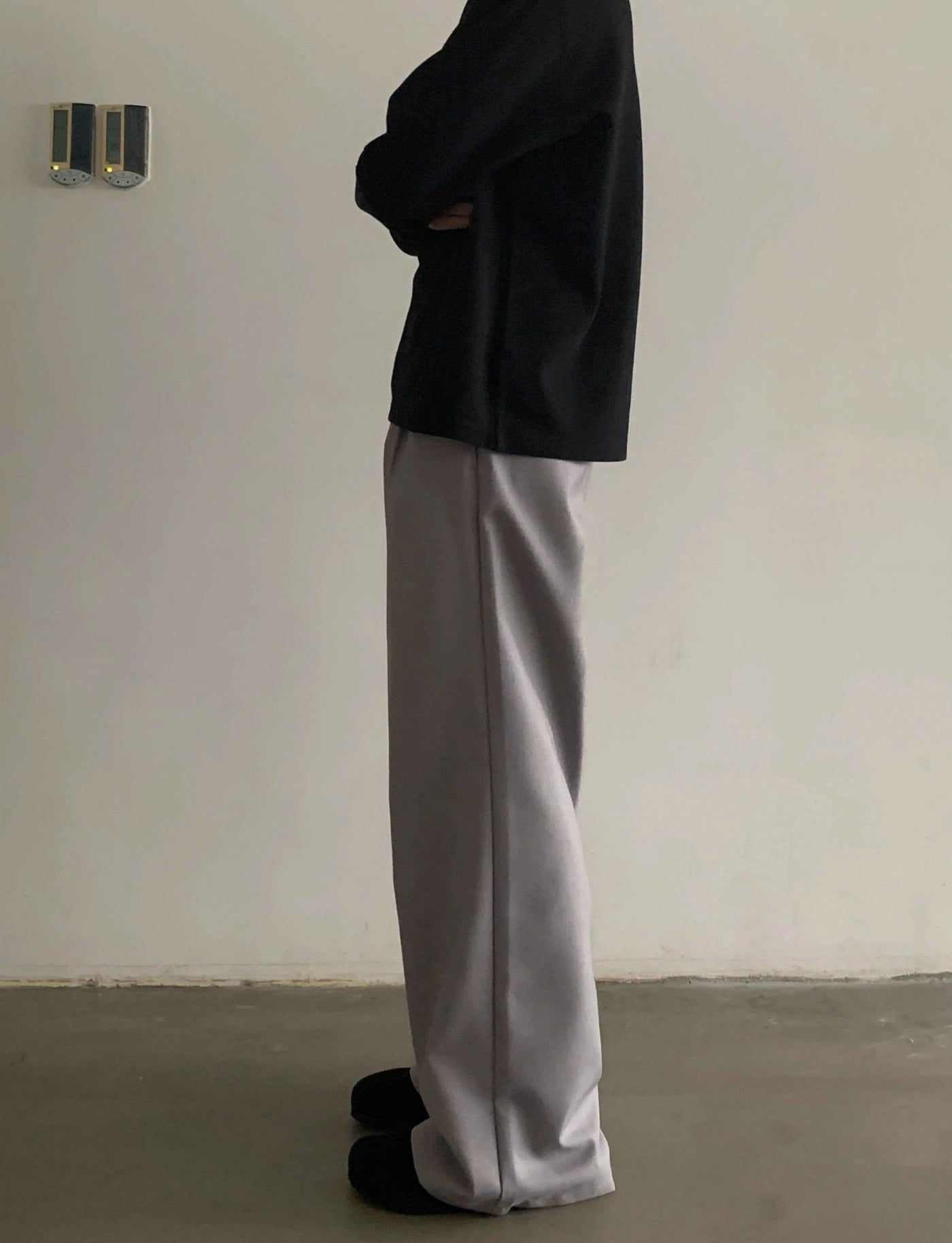 Solid Pleated Wide Trousers