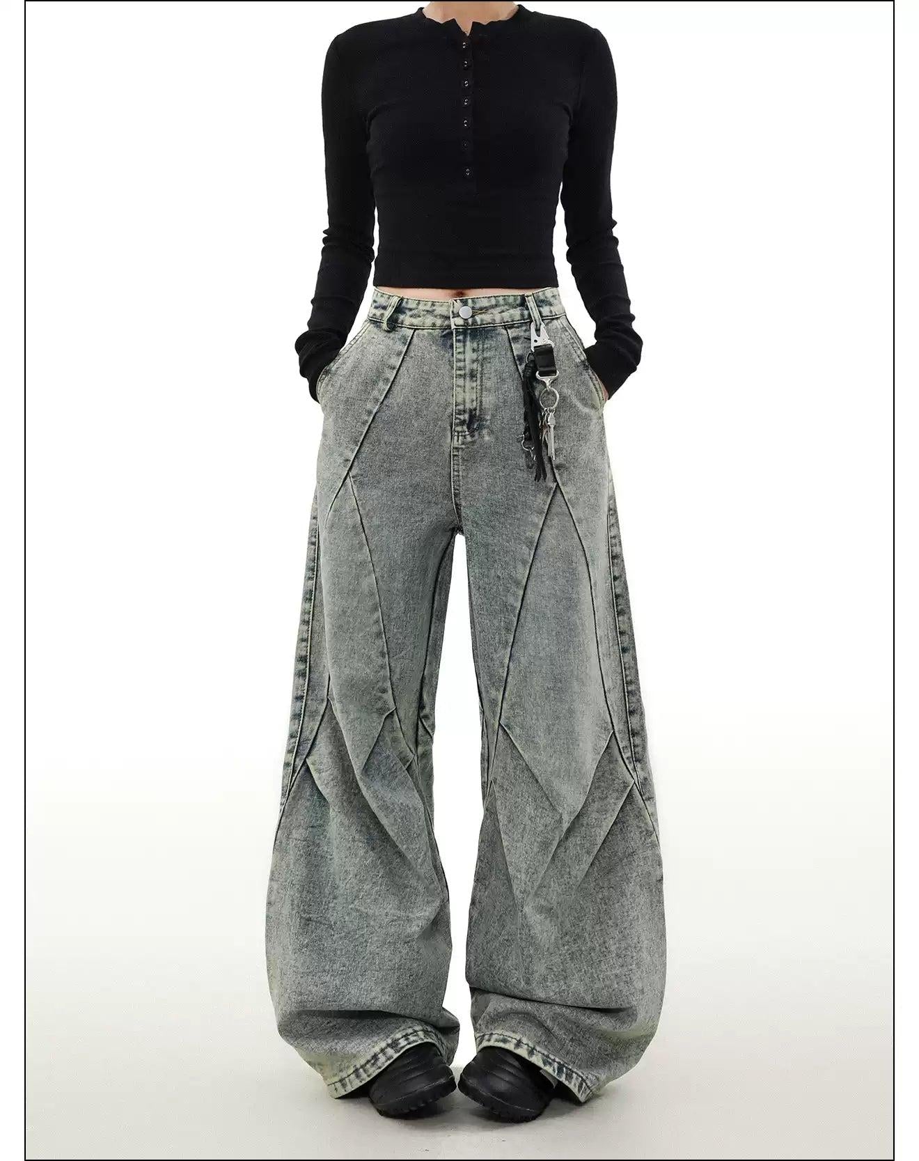Acid Washed Pleated Jeans Korean Street Fashion Jeans By Mr Nearly Shop Online at OH Vault
