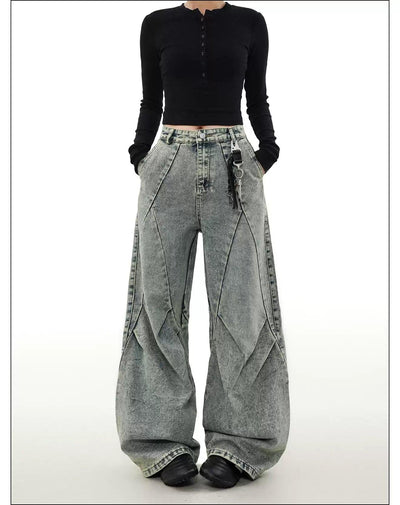 Acid Washed Pleated Jeans Korean Street Fashion Jeans By Mr Nearly Shop Online at OH Vault