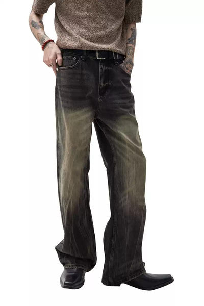 Muddy Faded Straight Leg Jeans Korean Street Fashion Jeans By Ash Dark Shop Online at OH Vault