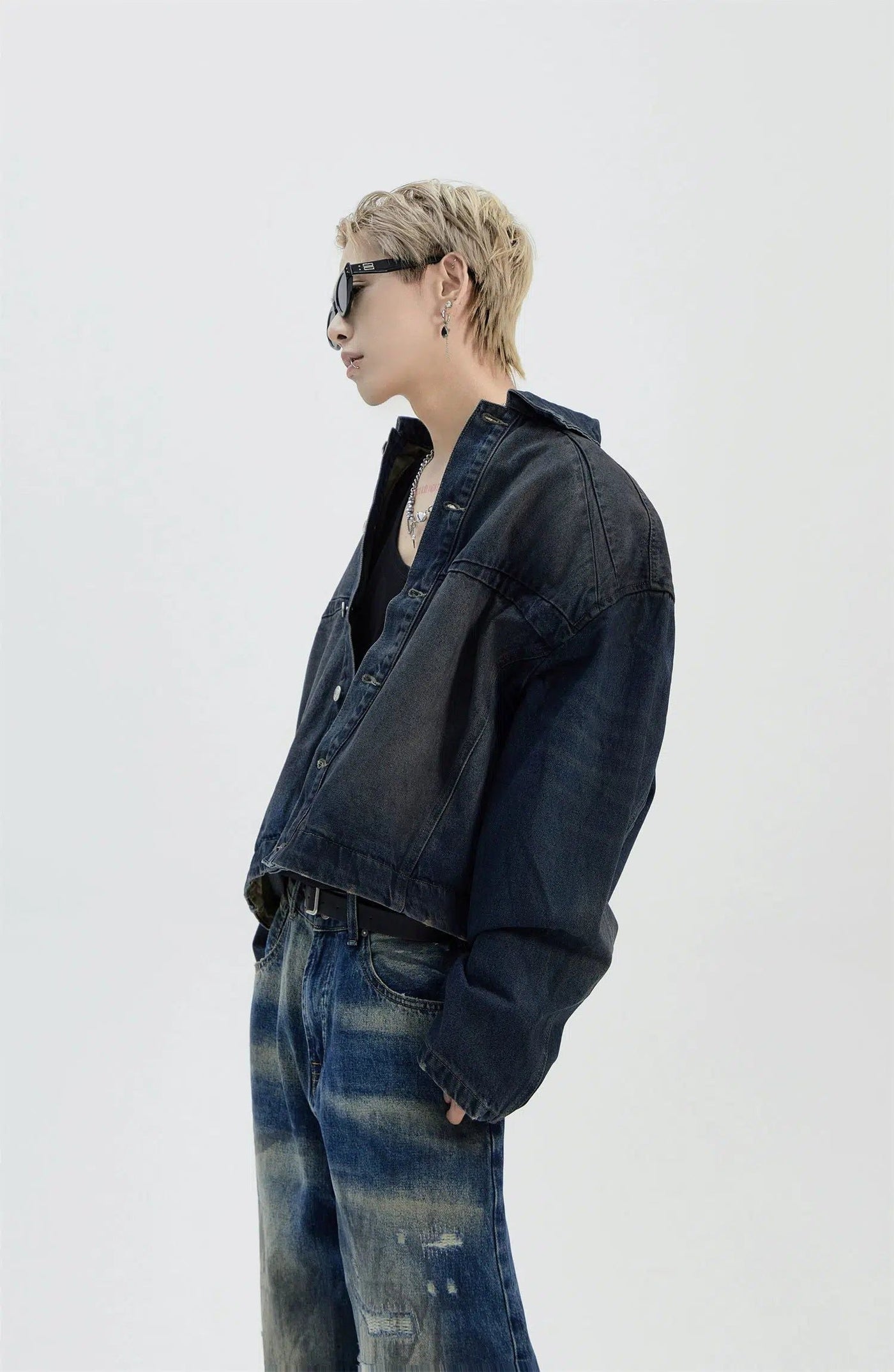 Washed Boxy Fit Denim Jacket Korean Street Fashion Jacket By Ash Dark Shop Online at OH Vault