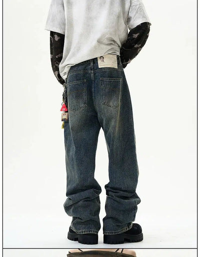 Stained Wash Wide Leg Jeans Korean Street Fashion Jeans By 77Flight Shop Online at OH Vault