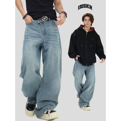Whiskers Faded Straight Jeans Korean Street Fashion Jeans By INS Korea Shop Online at OH Vault