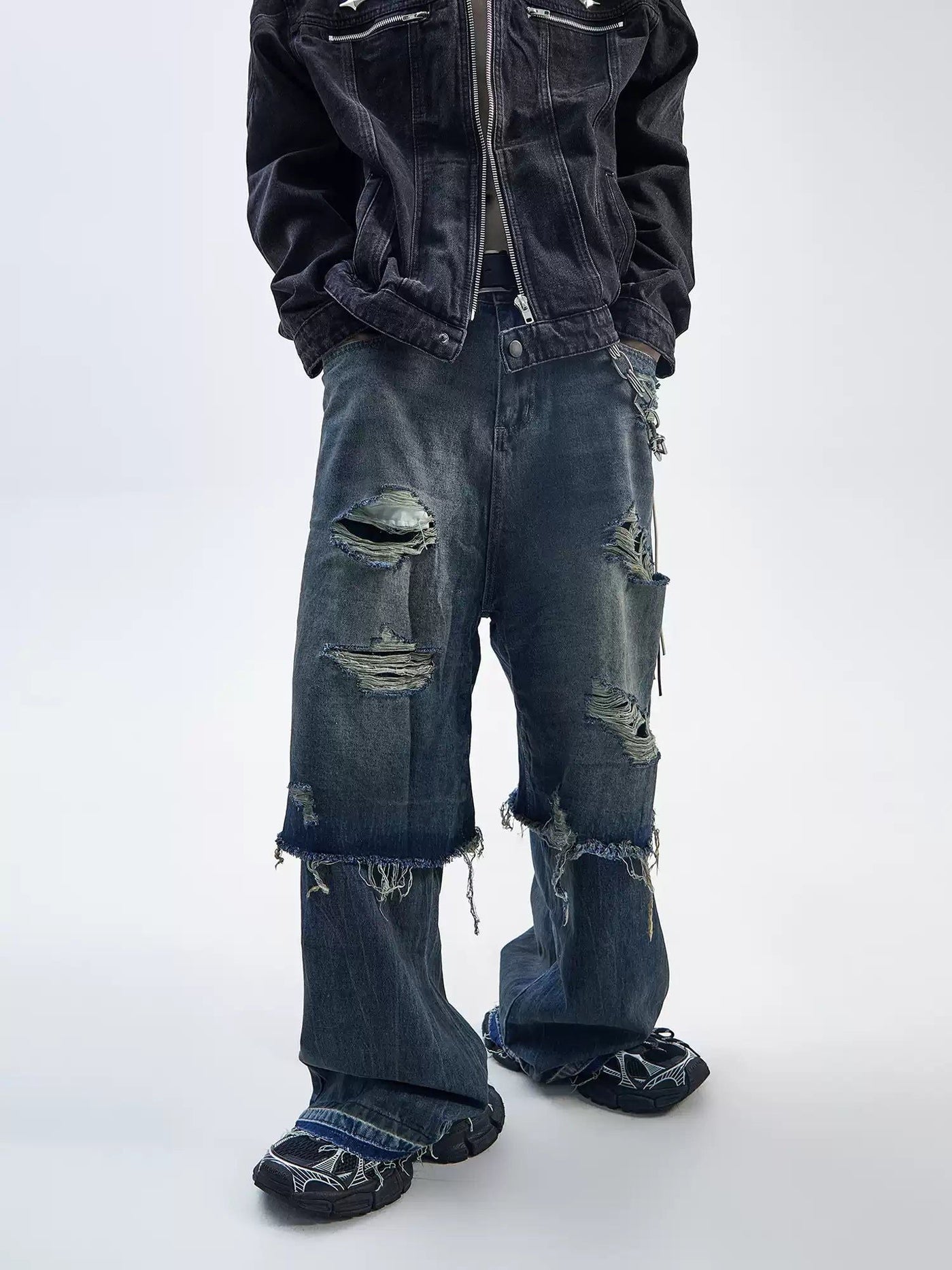 Layered & Distressed Tassels Jeans Korean Street Fashion Jeans By Ash Dark Shop Online at OH Vault