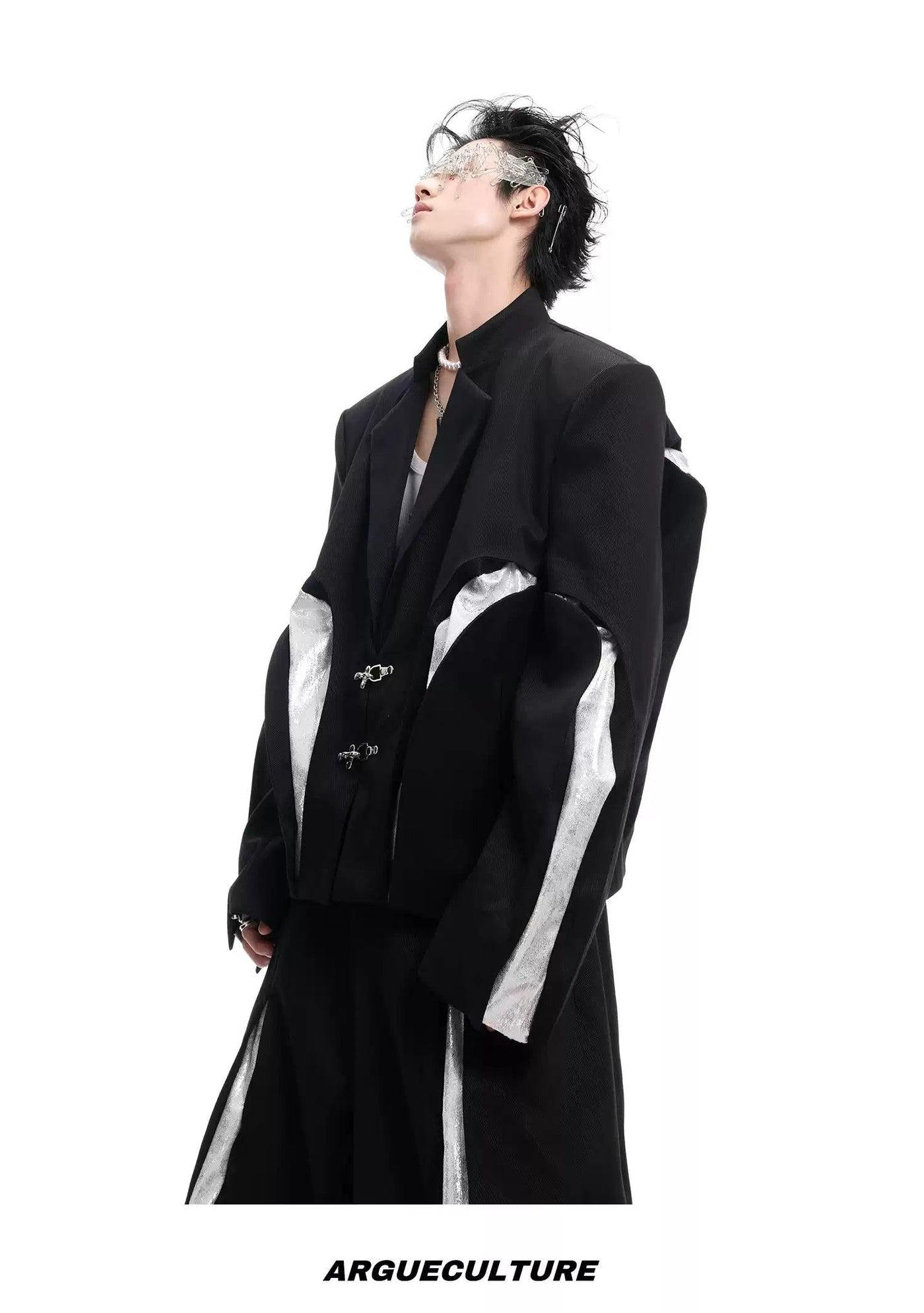 Spliced Glitter Detail Blazer Korean Street Fashion Blazer By Argue Culture Shop Online at OH Vault