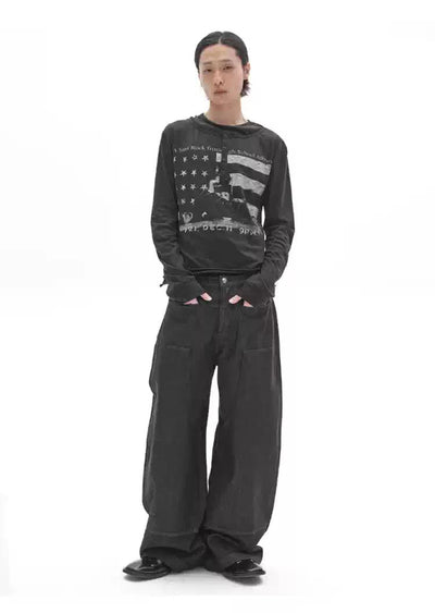 Structured Spliced Wide Jeans Korean Street Fashion Jeans By Pioneer of Heroism Shop Online at OH Vault