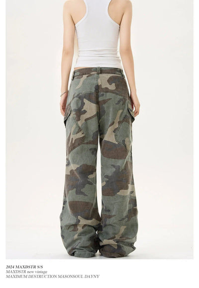 Washed Large Pocket Camo Cargo Pants Korean Street Fashion Pants By MaxDstr Shop Online at OH Vault