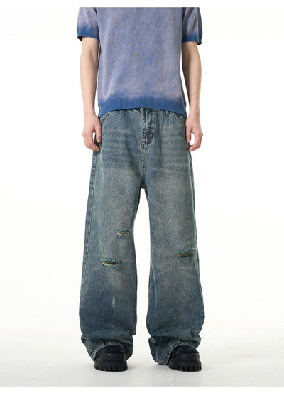 Straight Loose Hole Jeans Korean Street Fashion Jeans By 77Flight Shop Online at OH Vault