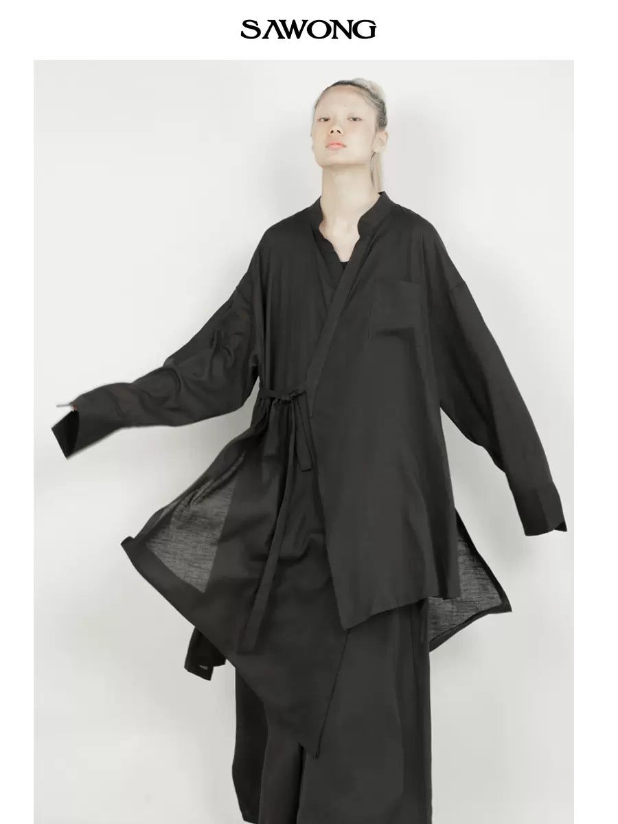 Side Tie Drapey Long Shirt Korean Street Fashion Shirt By SAWong Shop Online at OH Vault