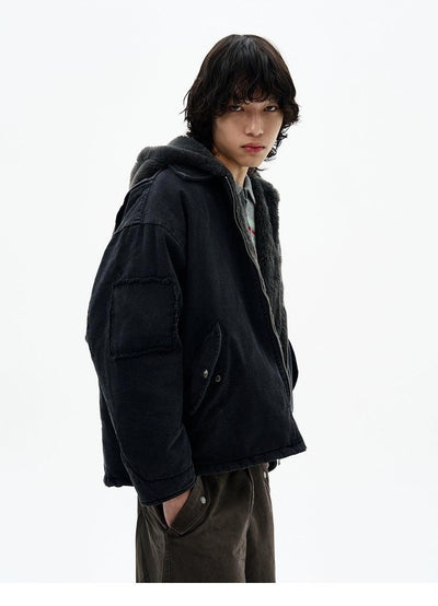 Fuzzy Multi-Pocket Zip-Up Hoodie Korean Street Fashion Hoodie By 77Flight Shop Online at OH Vault