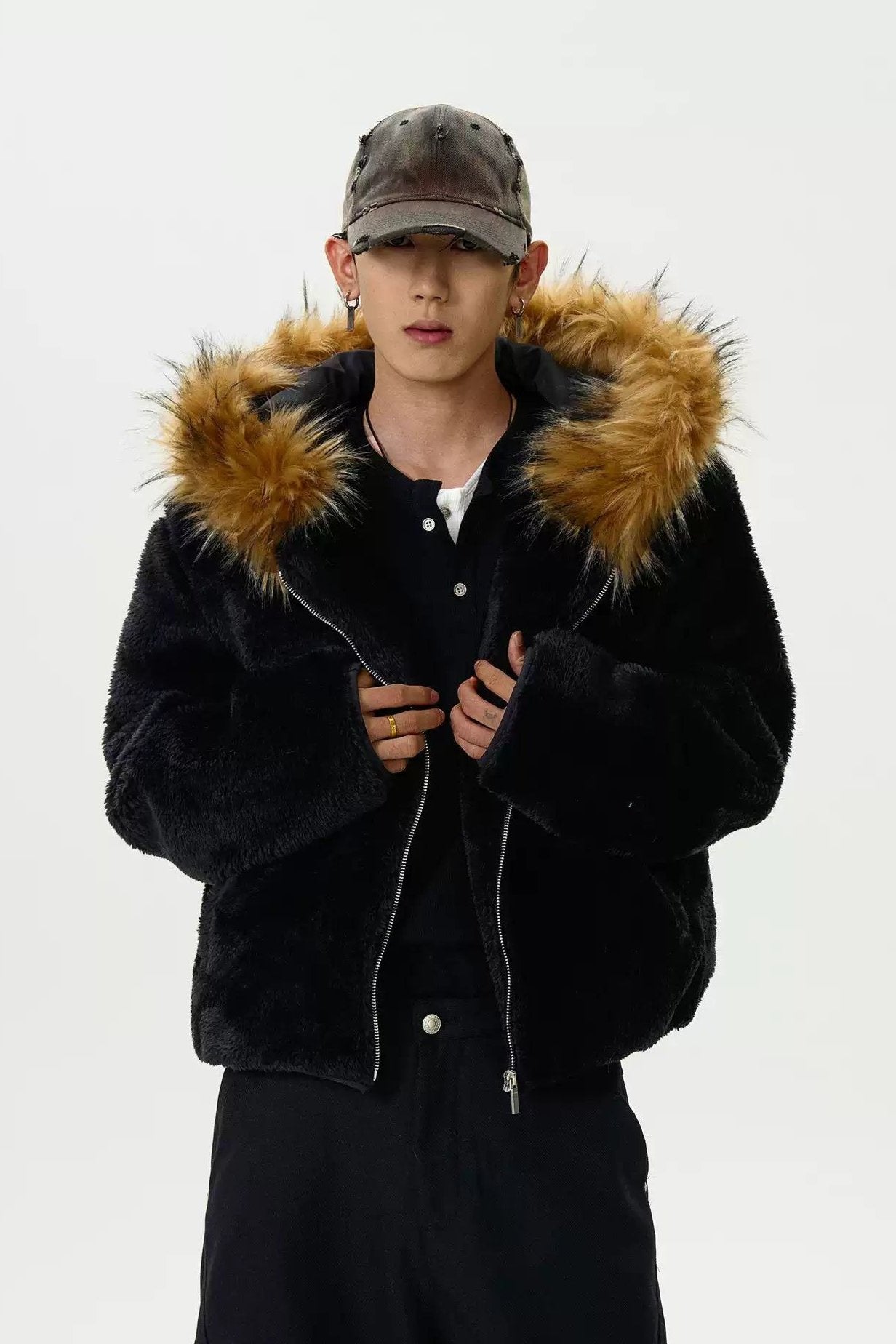 Fur Trimmed Hood Fleece Jacket Korean Street Fashion Jacket By MaxDstr Shop Online at OH Vault