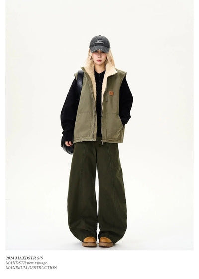 Sherpa High Collar Zipped Vest Korean Street Fashion Vest By MaxDstr Shop Online at OH Vault