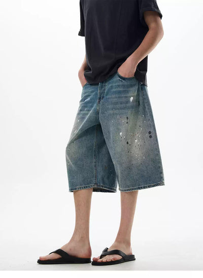 Paint Splatters Workwear Denim Shorts Korean Street Fashion Shorts By 77Flight Shop Online at OH Vault